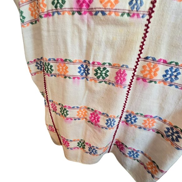 Handmade Guatemalan Huipil Multi-Color Embroidered Cotton Poncho Dress CM2052 - Picture 9 of 15